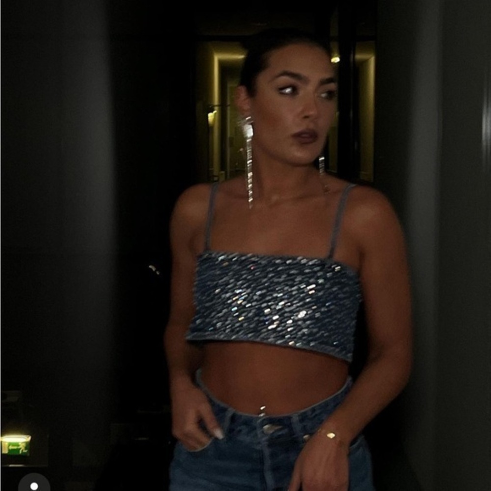 ZARA Rhinestone denim crop top 0653/273 - Picture 4 of 16